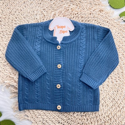 Casaco de Linha Ponto Alto com Botões - Azul Jeans